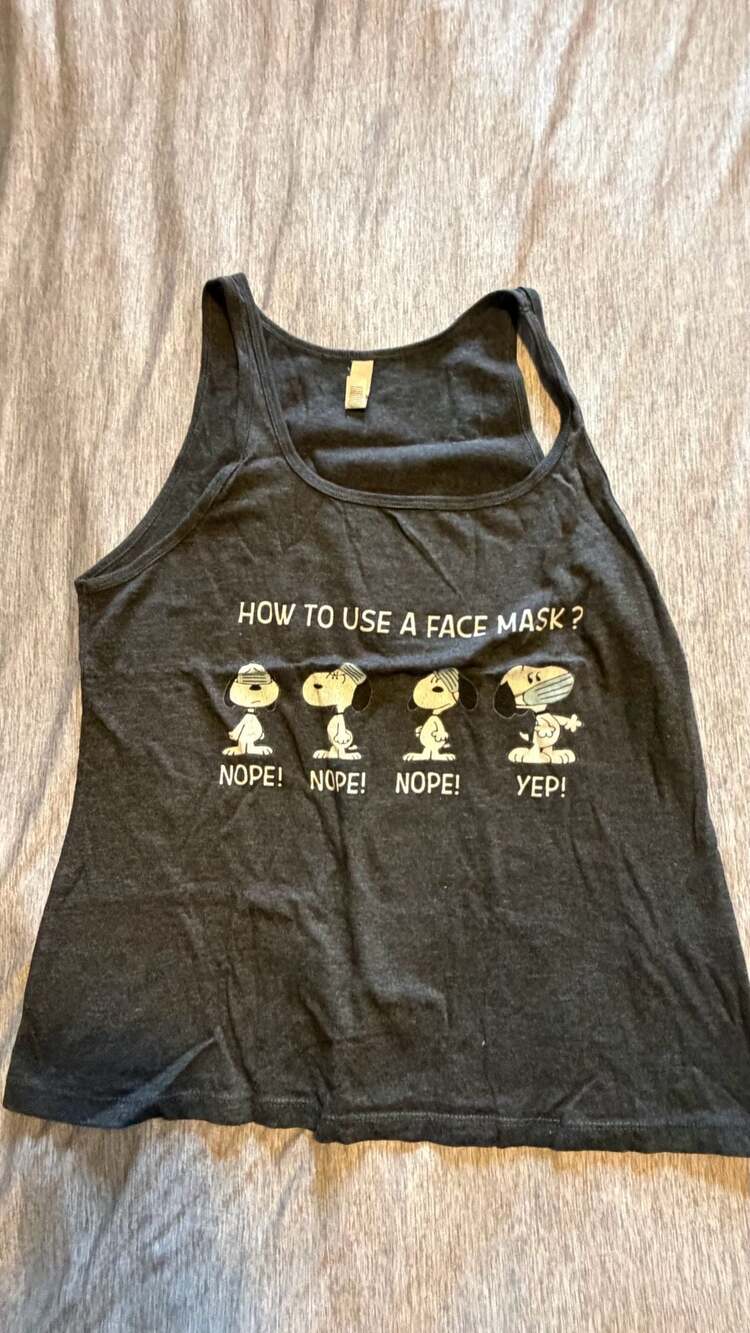 Bella + Canvas Peanuts Snoopy How To Use A Face Mask Dark Gray Tank Top Size M